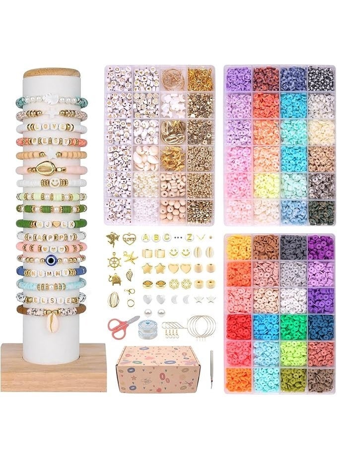 TDOO Bracelet Making Kit, 10,000 Pcs Polymer Clay Beads, 48 Colors Round Letter Beads Jewelry Making Kit Friendship Bracelets Heshi Beads with Charms Strings Crafts Gift for Girls Adults (3 Boxes) - Image 1